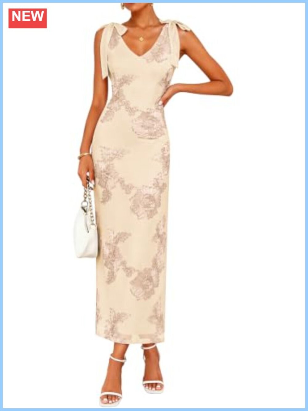Floral Embroidered Mesh Maxi Dress Sleeveless V-Neck Backless Cocktail Wedding